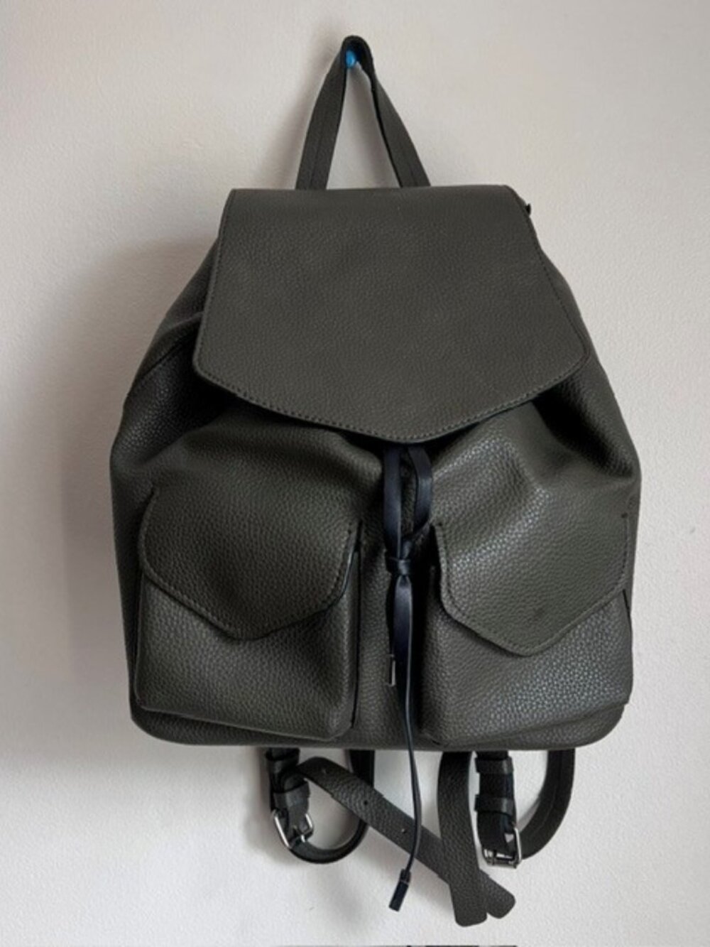Zara Basic Army Green Vegan Leather Backpack